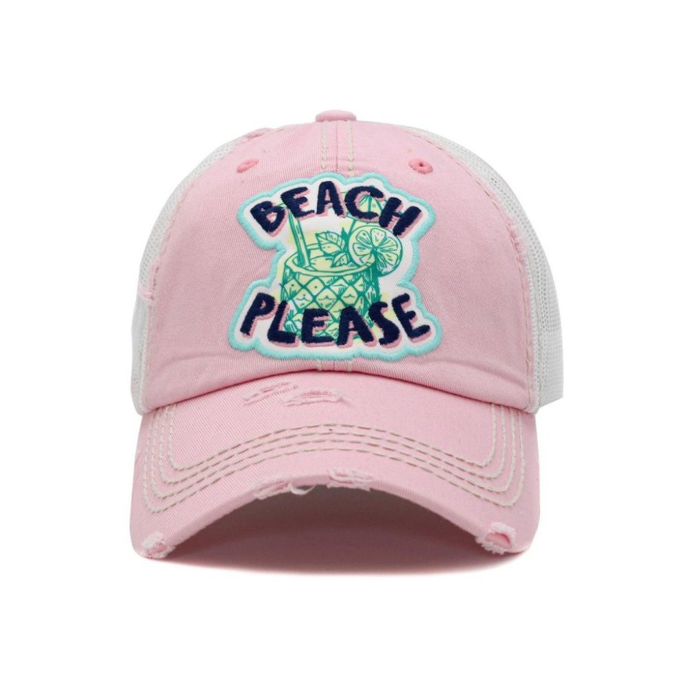 Vintage Distressed "Beach Please" Embroidered Patch Baseball Cap